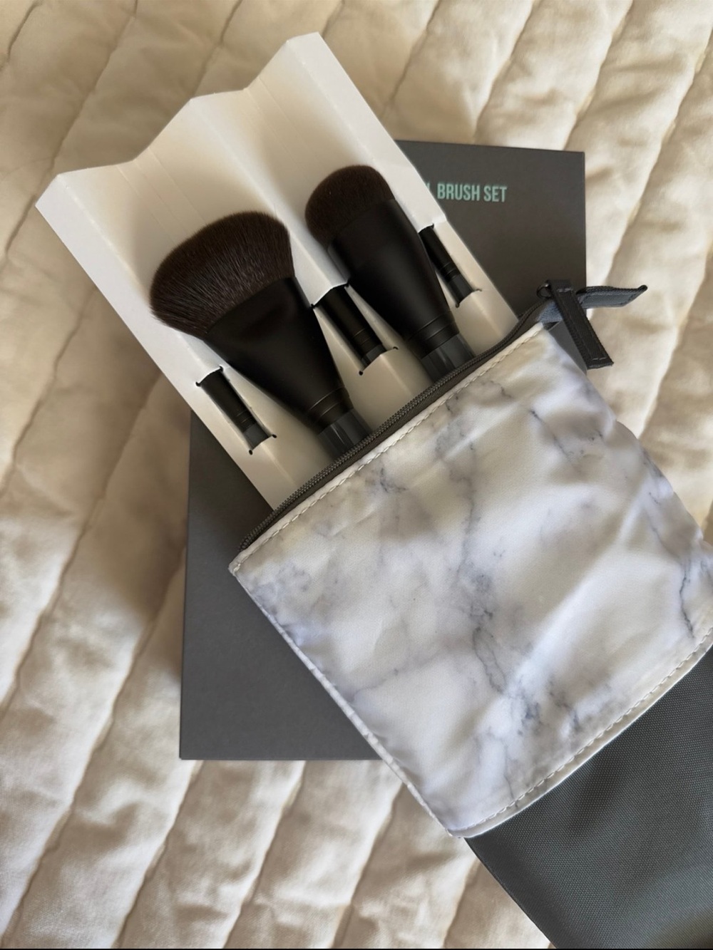 5- Piece Makeup Brush Set with Marble Zip Pouch - Rose and Ben